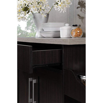 Hodedah Kitchen Island with Spice Rack, Towel Rack & Drawer, Chocolate with Grey Top - CookCave