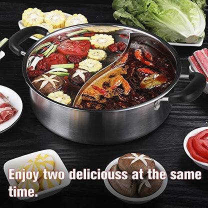 Hot Pot with Divider Stainless Steel Shabu Shabu Pot for Induction Cooktop Gas Stove Hotpot PotSuitable for 4-5 Person (12.6 inch) - CookCave