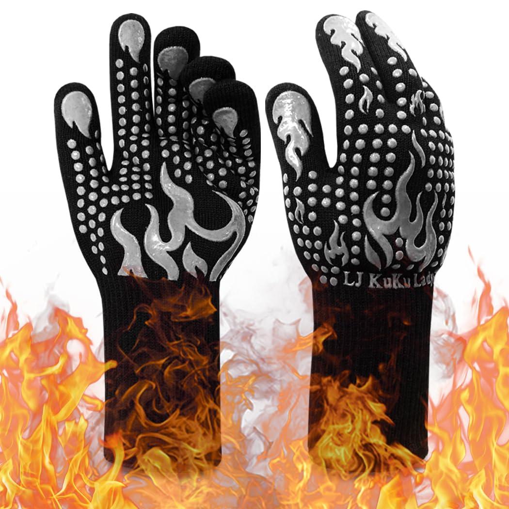 BBQ Heat Resistant Gloves, 1472 Degree F Cut-Resistant Grill Gloves for Heat Resistant Cooking, Outdoor Grill, Barbecue, Oven, Cooking, Kitchen and Baking - LJ KuKu Lady - CookCave