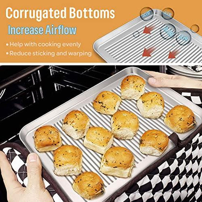 E-far 6-Piece Baking Pans set, Stainless Steel Bakeware Set for Oven, Include 8-Inch Cake Pan/Rectangle Baking Cookie Sheet/Muffin/Loaf Pan, Non-Toxic & Heavy Duty, Dishwasher Safe - CookCave