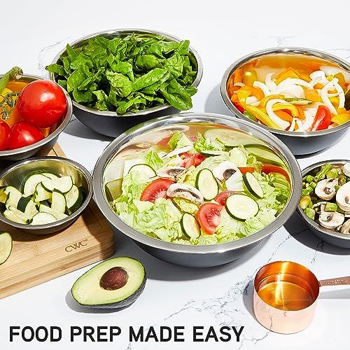 COOK WITH COLOR Stainless Steel Mixing Bowls - 6 Piece Stainless Steel Nesting Bowls Set includes 6 Prep Bowl and Mixing Bowls (Black) - CookCave