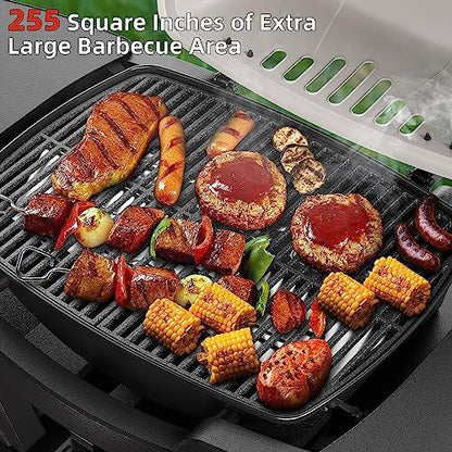 Portable Gas Grill, Portable Propane Grill, Propane Gas Grill, 24,000 BTU Outdoor Tabletop Small BBQ Grill with Two Burners, Removable Side Tables, Gas Hose and Regulator, Built in Thermometer, White - CookCave