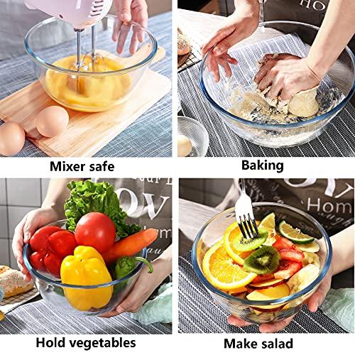 Glass Mixing Bowl Set of 3 for Kitchen, Baking, Prepping, Serving, Cooking 1.1QT, 2.5QT, 4.2QT Large Salad Bowl Set, High Brosilicate Bowl Set, Stackable, Non-toxic, Microwavable, Great Gift - CookCave