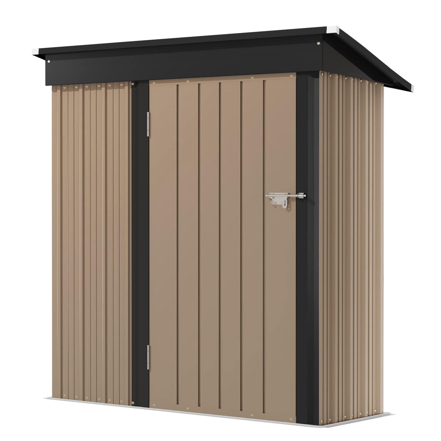 Devoko Outdoor Storage Shed 5 x 3 FT Lockable Metal Garden Shed Steel Anti-Corrosion Storage House with Single Lockable Door for Backyard Outdoor Patio (Brown) - CookCave