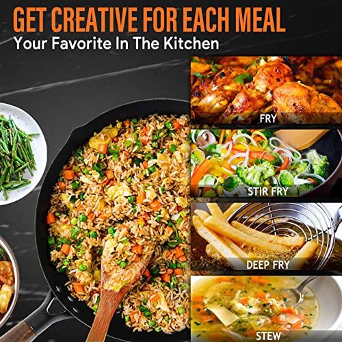 BrBrGo Carbon Steel Wok, 13 Inch Wok Pan with Lid and Cookwares, 5 Piece Woks & Stir-Fry Pans Set, No Chemical Coated Flat Bottom Chinese Woks for Induction, Electric, Gas, All Stoves - CookCave