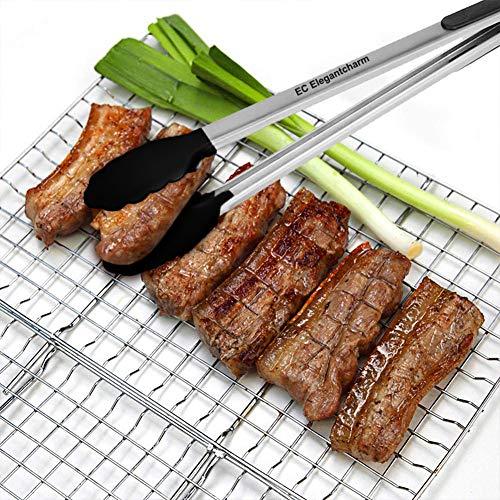 17" Kitchen Tongs Bbq Tongs with Silicone Tips, High Heat Resistant Grill Tongs Stainless Steel Food Rubber Tongs - CookCave