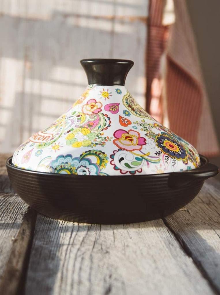 MYYINGBIN Flower Pattern Moroccan Tagine Pot Enameled Cast Iron Casserole Non Stick Saucepan Exotic Stew Pot with Lid, A, 2L - CookCave