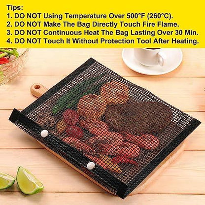 BBQ Mesh Grill Bags for Outdoor Grill Reusable, 3 PCS Non-Stick Barbecue Bags for Charcoal Gas Electric Grills Smokers BBQ Veggie Grill Bags for Cooking Vegetables Grilling Bag Pouches Heat-Resistant - CookCave