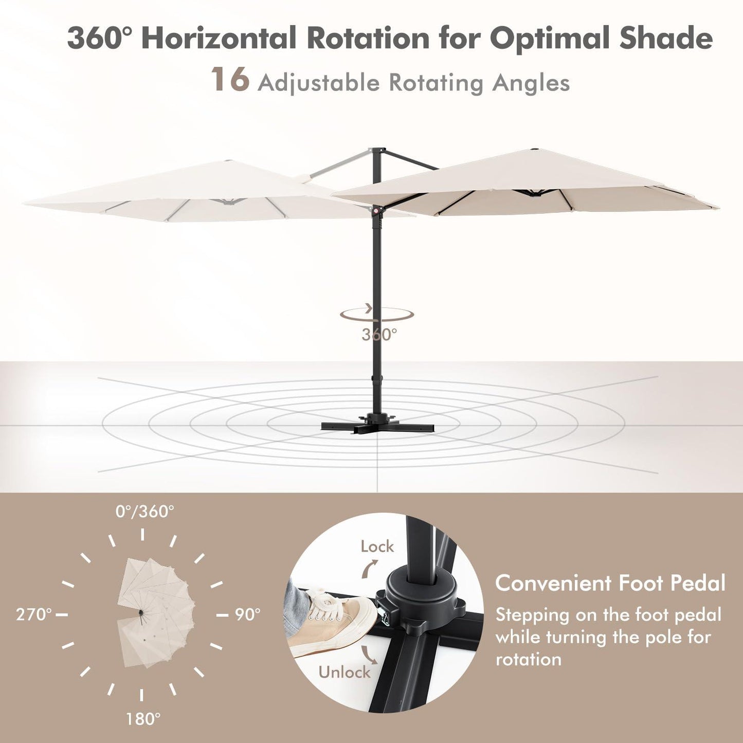 Tangkula 9.5 FT Cantilever Patio Umbrella, Outdoor Square Offset Umbrella with 360癛otation, Heavy Duty Patio Hanging Umbrella with Cross Base for Garden Deck Pool Backyard (Beige) - CookCave