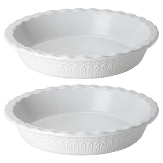 Fun Elements Ceramic Pie Pan, 9 Inch Pie Dish for Baking, Ruffled Pie Plate, Non-Stick Deep Dish Pie Pan for Apple Pie and Pot Pie, Set of 2, White - CookCave