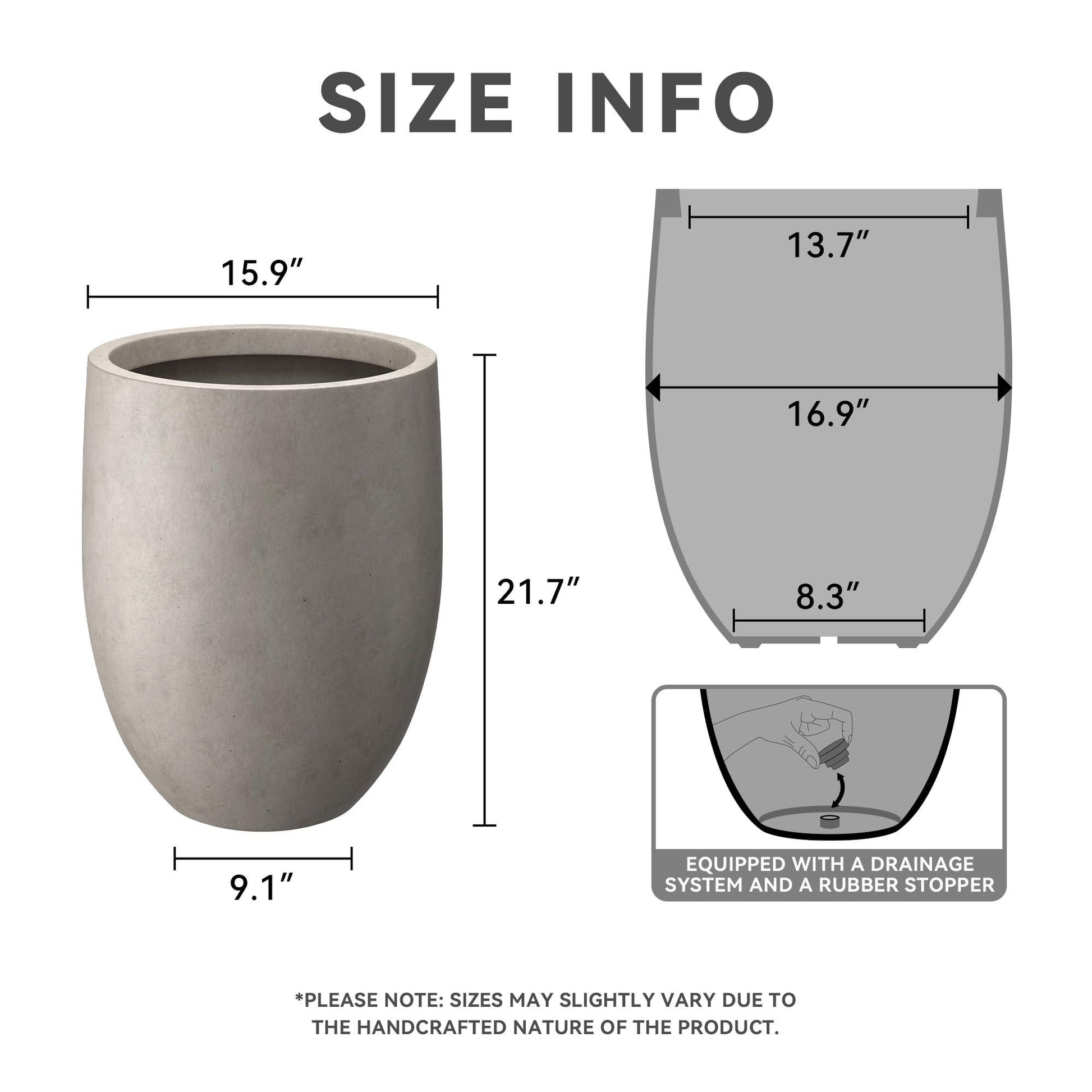 Kante 21.7" H Weathered Concrete Tall Planter, Large Outdoor Indoor Decorative Pot with Drainage Hole and Rubber Plug, Modern Round Style for Home and Garden - CookCave