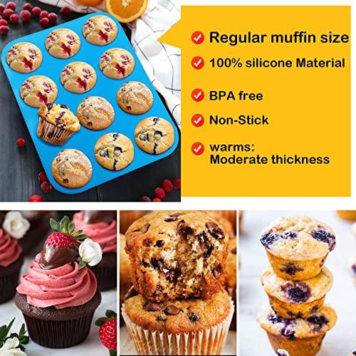 Sidosir 2PCS Silicone Muffin Pans for Baking, Non-stick Silicone Cupcake Molds for Baking, 12 Cups Muffin Pan for Freezing Eggs, Brownie - CookCave