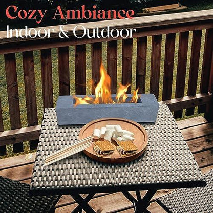 Large Rectangle Tabletop Fire Pit - Portable Bioethanol Fuel Concrete Smokeless Fire Bowl Table Top Firepit - Tabletop Fireplace - Rubbing Alcohol Smores Maker Personal Fireplace for Indoor Outdoor - CookCave