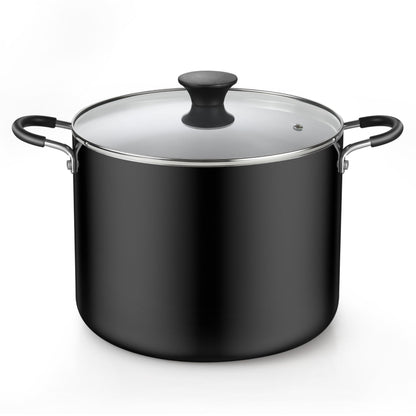 Cook N Home Nonstick Stockpot with Lid 10.5-Qt, Deep Cooking Pot Cookware Canning Stock Pot with Glass Lid, Black - CookCave