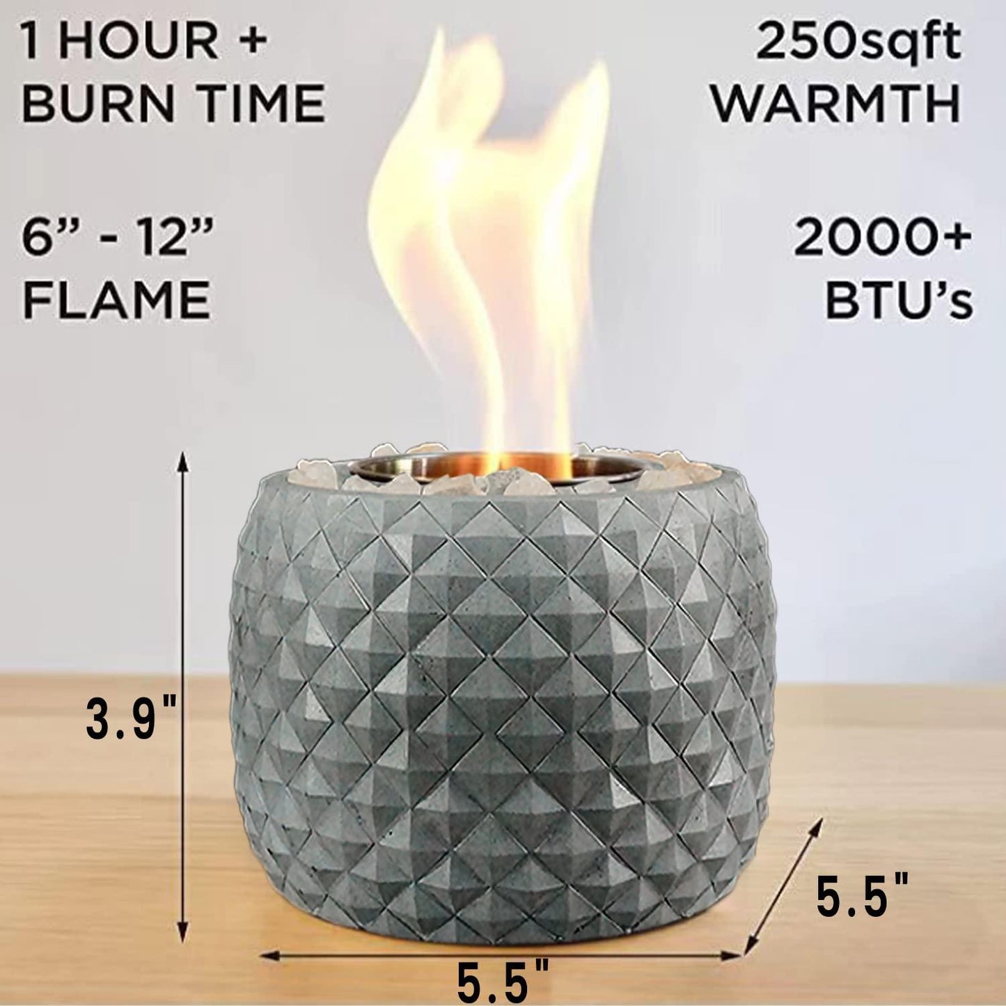 Koncenttop Tabletop Fire Pit Indoor,Tabletop Fireplace Concrete, Pineapple Shape Small Fire Bowl, firebowl Table top, Portable Tabletop Fire Pit (Gray) - CookCave