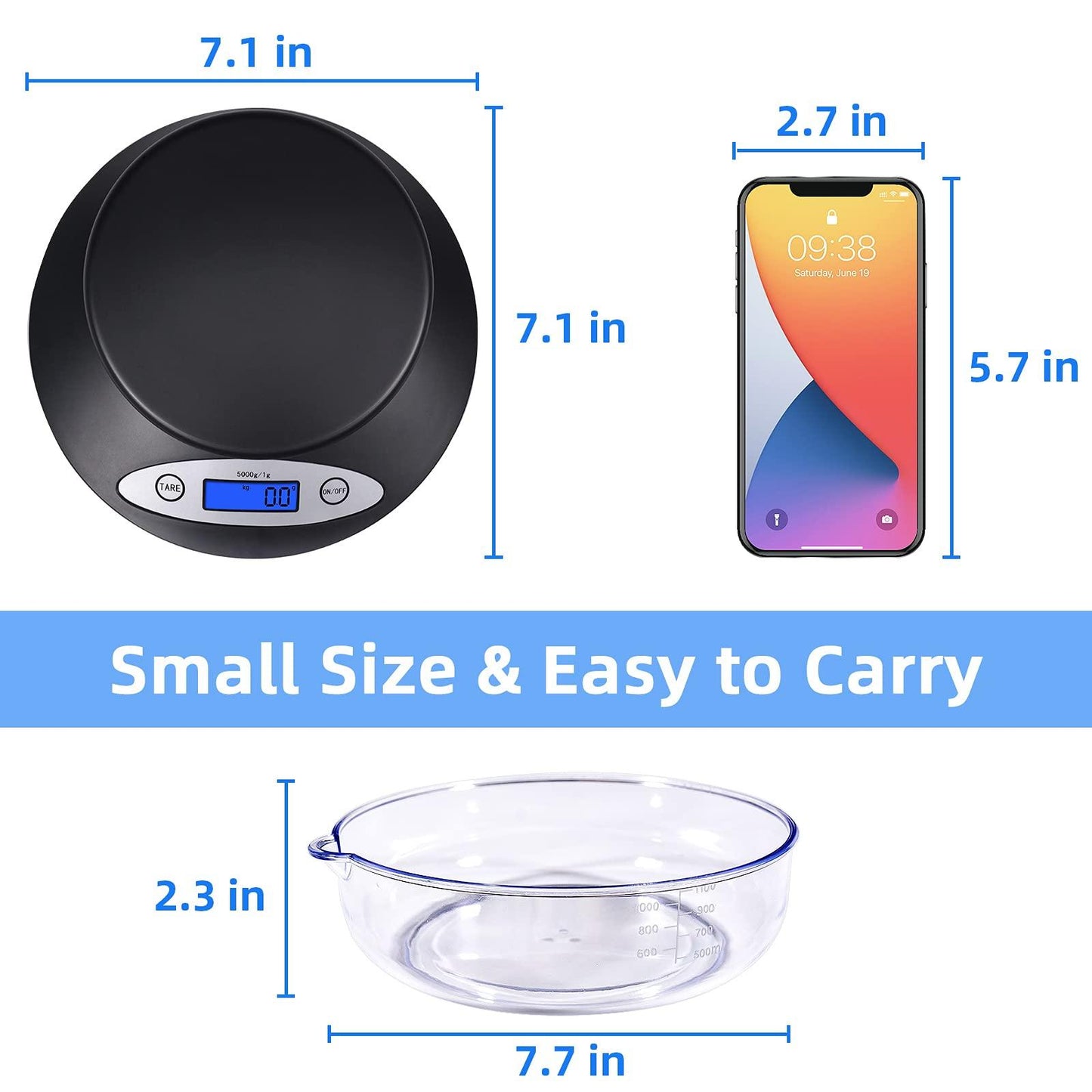 THINKSCALE Digital Kitchen Scale, Highly Accurate 5000g/11lb x 0.1oz, Food Scale for Cooking, Baking and Weight Loss, Kitchen Scale with Bowl 2 Modes and Tare Features, Back-lit LCD Display - CookCave