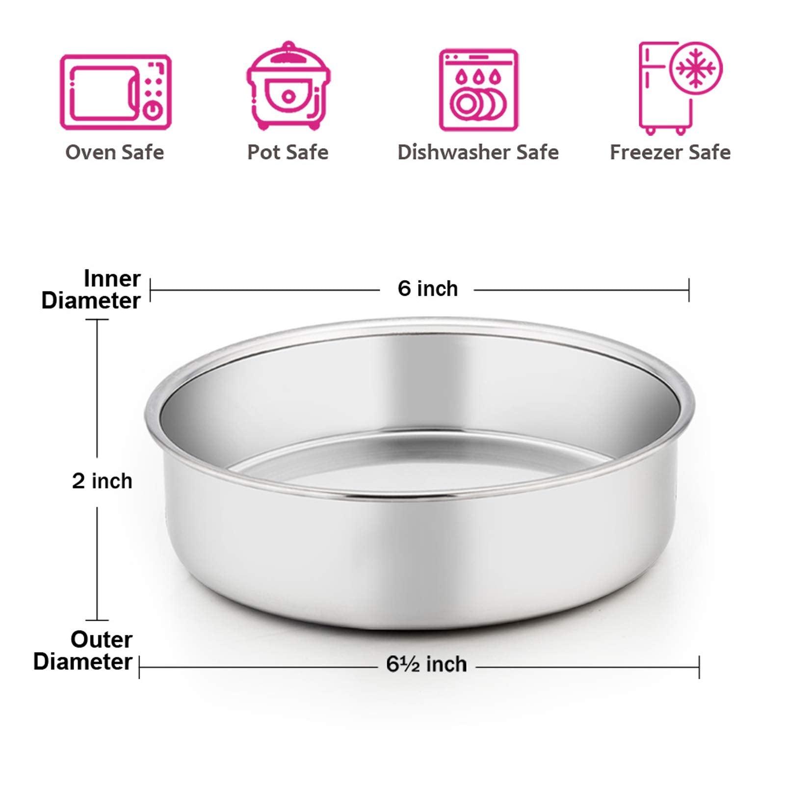 E-far 6 Inch Cake Pan Set of 3, Stainless Steel Round Smash Cake Baking Pans Tins, Non-Toxic & Healthy, Mirror Finish & Dishwasher Safe - CookCave