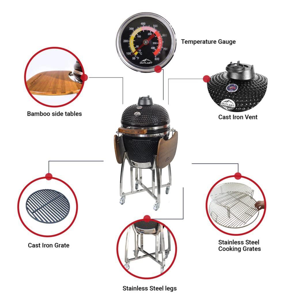 Outlast 24" Large Ceramic Kamado Barbecue Charcoal Grill - CookCave