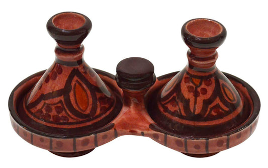 Moroccan Handmade Tagine Double Spice Holder seasoning Container Burgundy - CookCave