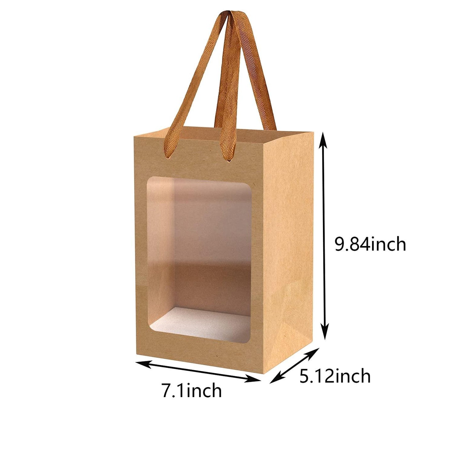 12 Pcs Brown Paper Gift Bags with Transparent Window, 9.84"x7.0"x5.12" Kraft Shopping Bags with Handles for Present, Festivals Party - CookCave