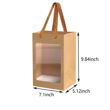 12 Pcs Brown Paper Gift Bags with Transparent Window, 9.84"x7.0"x5.12" Kraft Shopping Bags with Handles for Present, Festivals Party - CookCave