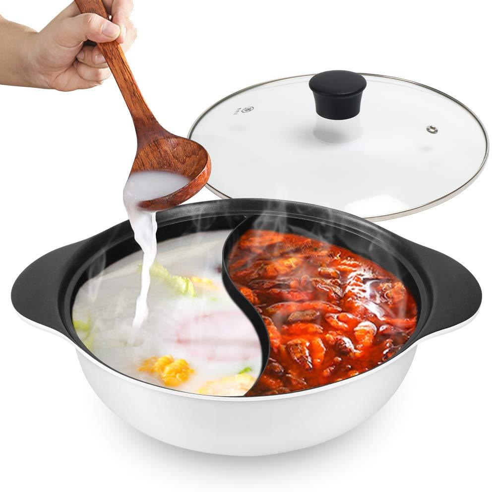 Hot Pot with Divider Non-Stick Shabu Shabu Pot for Induction Cooktop Two-flavor Cookware for 2-3 Person - CookCave