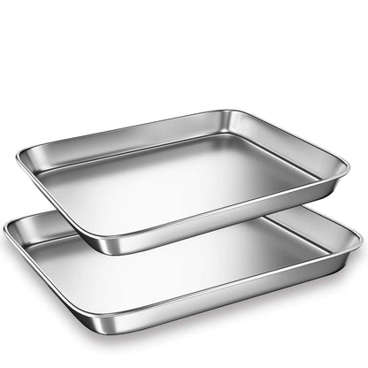 Cookie Sheets Pans for Toaster Oven，Small Stainless Steel Baking Sheet Tray, BYkooc Dishwasher Safe Oven Pan, Anti-rust, Sturdy & Heavy, 9 x 7 x 1 & 10 x 8 x 1 inch, 2 pcs/set - CookCave