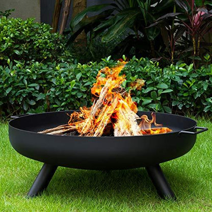 AMAGABELI GARDEN & HOME Fire Pit Outdoor Cast Iron Wood Burning Fire Bowl 28in with A Drain Hole Fireplace Extra Deep Large Round Outside Backyard Deck Camping Heavy Duty Metal Grate Rustproof BG368 - CookCave