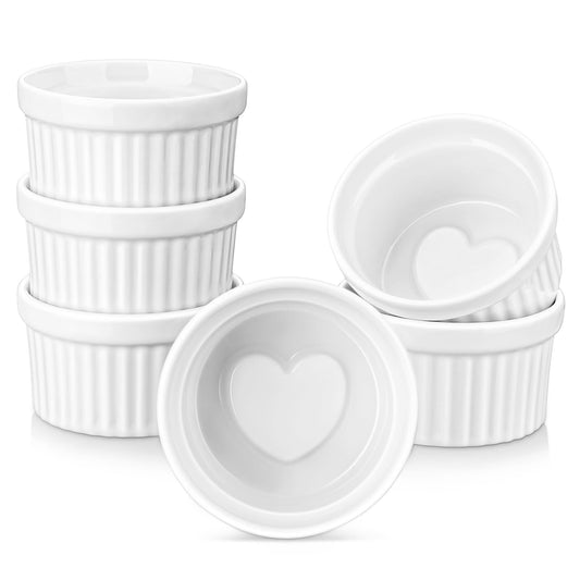 LOVECASA Ramekins 6 oz for Creme Brulee, Porcelain White Ramiken Set Souffle Dishes Oven Safe for Baking Lava Cakes, Puddings, Custards Cups and Dipping Sauces Bowls, Set of 6 - CookCave