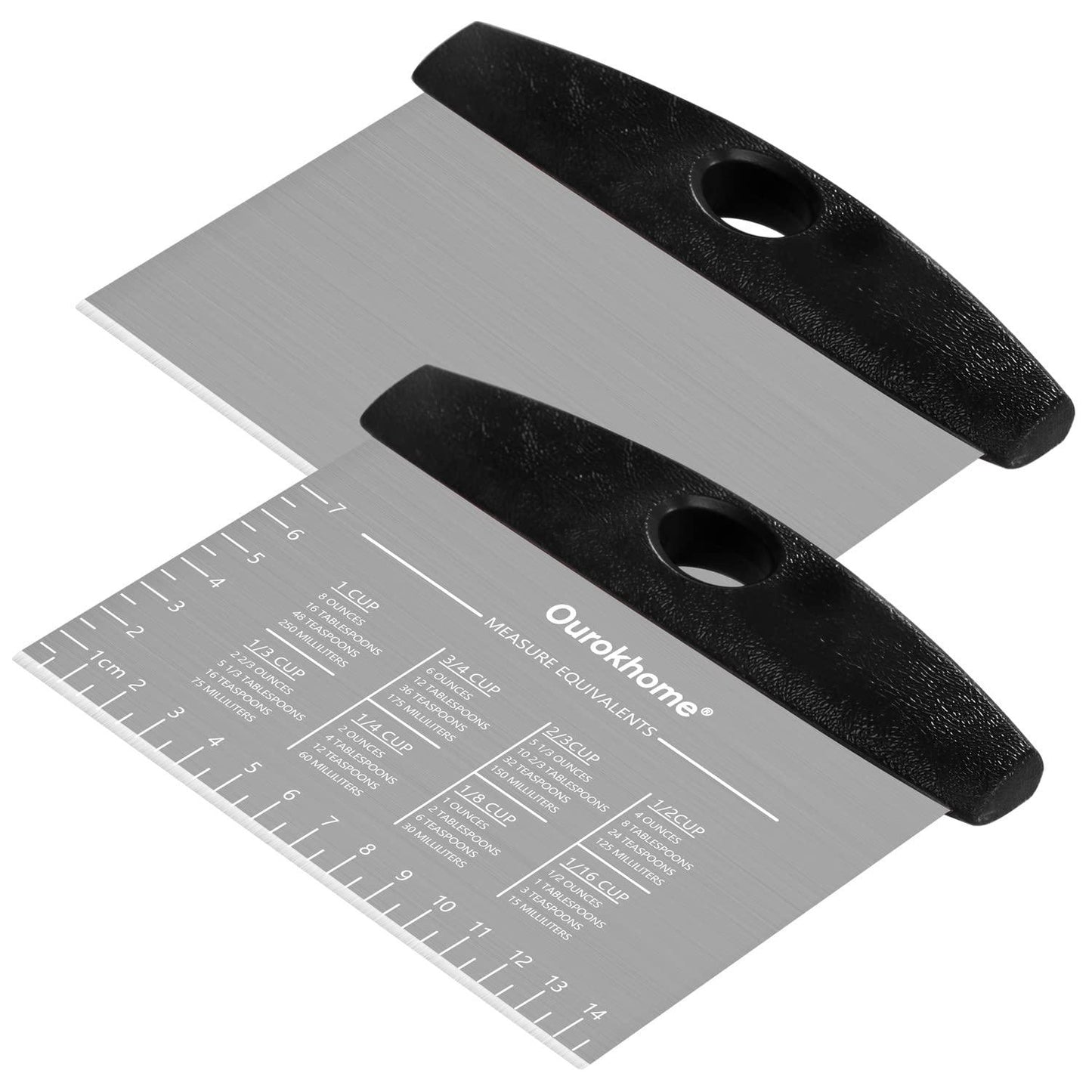 Ourokhome Dough Pastry Bench Cutter Scraper, Stainless Steel Pizza Cutter for Kitchen Baking, Dishwasher Safe, Anti-Wear Laser-Engraved Measuring Scale and Conversion Chart, 2 Pack, Black - CookCave