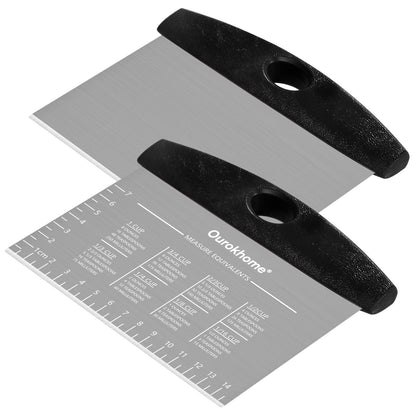 Ourokhome Dough Pastry Bench Cutter Scraper, Stainless Steel Pizza Cutter for Kitchen Baking, Dishwasher Safe, Anti-Wear Laser-Engraved Measuring Scale and Conversion Chart, 2 Pack, Black - CookCave