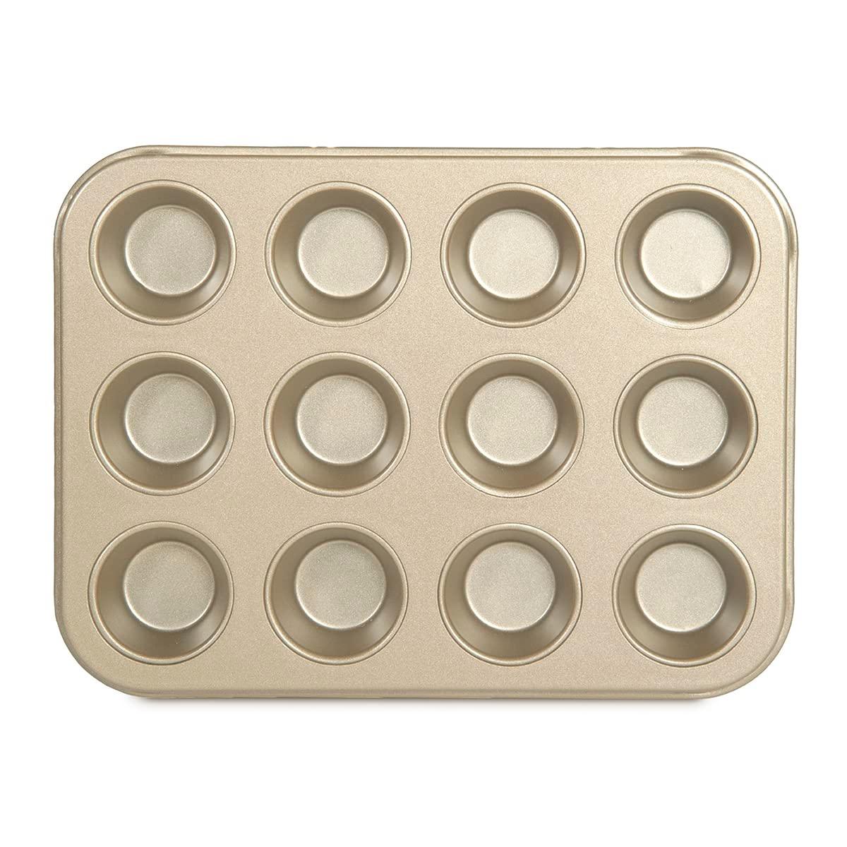 Glad Muffin Pan Nonstick-Heavy Duty Metal Cupcake Tin with Small Baking, Mini 12-Cup, Gold - CookCave