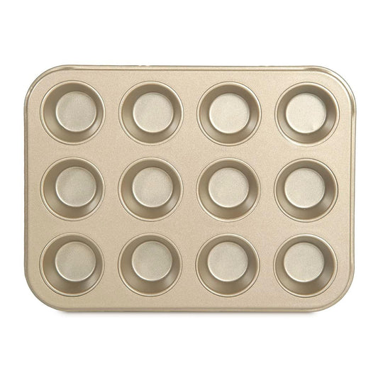 Glad Muffin Pan Nonstick-Heavy Duty Metal Cupcake Tin with Small Baking, Mini 12-Cup, Gold - CookCave