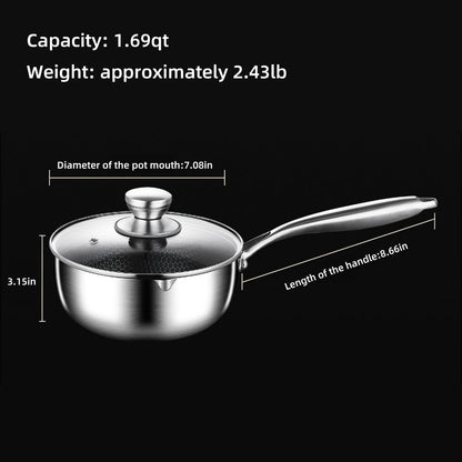 SHANGSYA Tri-Ply Hybrid Stainless Steel Sauce Pan Sauce Pot, Small Saucepan With Glass Lid, Nonstick Honeycomb Induction Saucier Pot Cookware, Dishwasher Safe & Oven Safe (1.6L/1.69qt) - CookCave