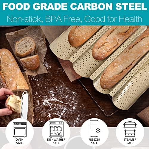 Anaeat Nonstick Perforated French Bread Baking Pan, 15"X 13" Premium Toast Mold Great for 4 Loaves Baguettes, French & Italian Bread Trays for Baking Loaf Bread, Ventilation & Heat Resistant (Gloden) - CookCave