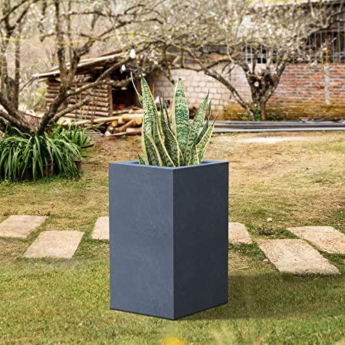 Kante 19.7" H Tall Rectangular Concrete Planter, Modern Square Diameter Plant Pot with Drainage Hole and Rubber Plug for Indoor Outdoor Home Patio Garden, Charcoal - CookCave