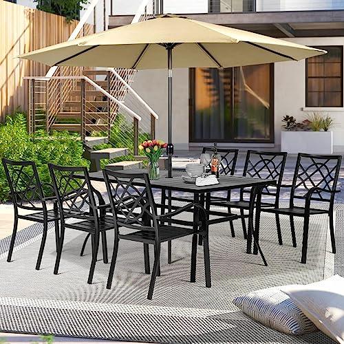 Incbruce Patio Dining Table, 60" x 37" Rectangle Metal Steel Slat Table, with 1.57" Umbrella Hole, for Backyards, Porches, Gardens or Poolside - CookCave