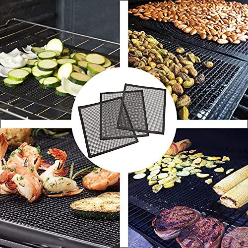 Grill Mesh Mat Set of 3 - Heavy Duty BBQ Non-stick Cooking Sheet Liners Reusable Teflon Barbecue Grilling Net for Outdoor Smoker, Pellet, Gas, Charcoal Grills - 11.8x13.8 - CookCave