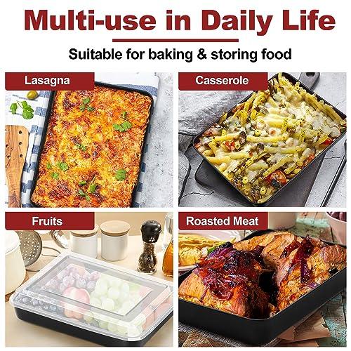 TeamFar Lasagna Pan with Lid, 12.5’’ Coated Rectangular Brownie Cake Pan with Stainless Steel Core & Non Stick Coating, for Baking Roasting, Toxic Free & Oven Safe, Easy Release & Clean (1 Pan+1 Lid) - CookCave