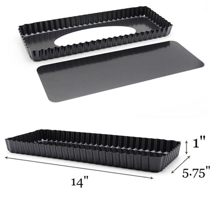 Tosnail 2 Pack 14" x 5.75" Non-Stick Quiche Pan Tart Pan with Removeable Bottom Rectangular Pie Baking Pan - CookCave