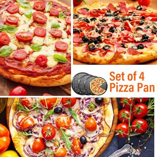 mobzio Round Pizza Pans with Holes, 4Pcs Pizza Pan for Oven, Perforated Pizza Tray for Oven, Non-Stick Pizza Baking Pans, Pizza Baking Sheet for Restaurant Home Kitchen, Pizza Pan Set 9/10/11/12 Inch - CookCave