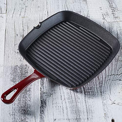 Cuisinart CI30-23CR Chef's Classic Enameled Cast Iron 9-1/4-Inch Square Grill Pan, Cardinal Red - CookCave