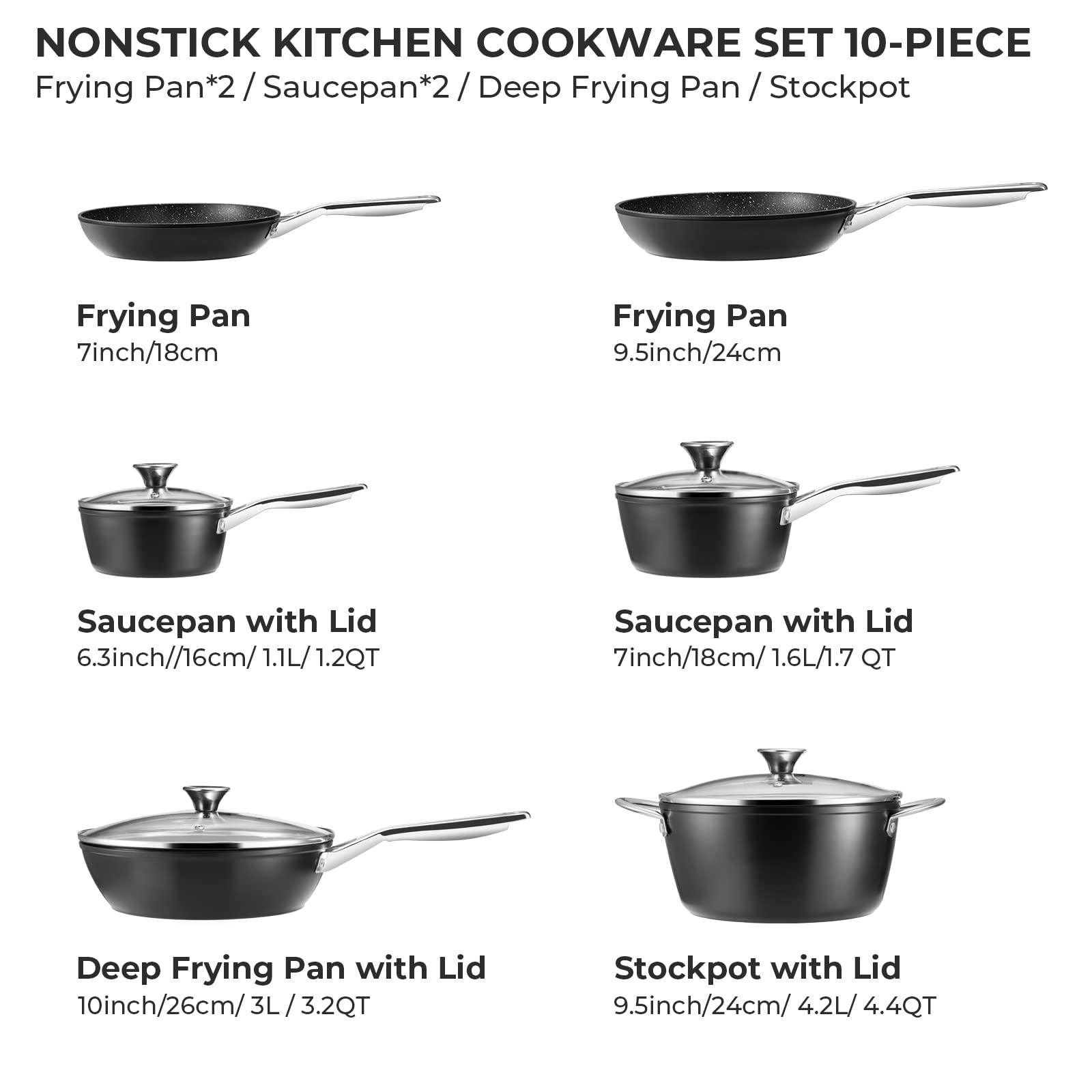 Induction Cookware Set, Fadware Pots and Pans Set Nonstick, Dishwasher Safe Pan Sets for Cooking, Utensils Set w/Frying Pans, Saucepans & Stockpot, Kitchen Essentials for New Home, Black - CookCave