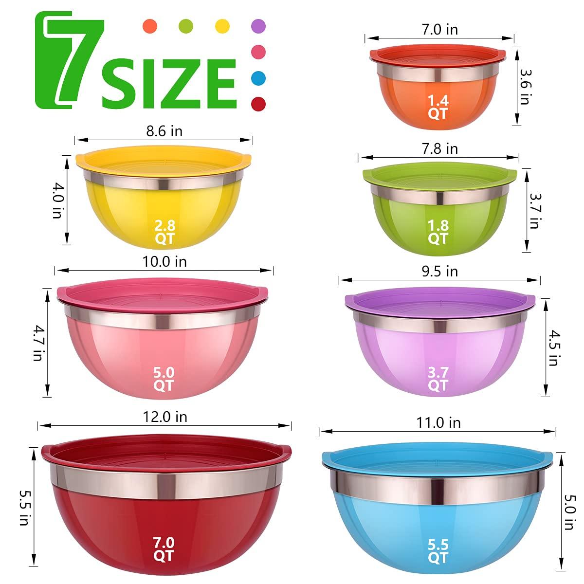Mixing Bowls with Lids for Kitchen - 26 PCS Stainless Steel Nesting Colorful Mixing Bowls Set for Baking,Mixing,Serving & Prepping,Size 7, 5.5, 5, 4, 3, 2, 1.5QT,12 Cooking Utensils - CookCave