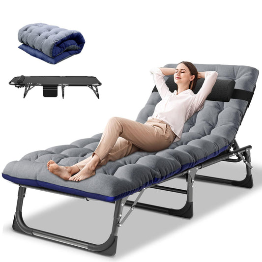 DoCred Folding Lounge Chair with Mattress, 4 Position Adjustable Folding Sleeping Bed Cot Chaise Lounge Chairs Perfect for Sunbathing, Camping, Pool, Beach, Patio - CookCave