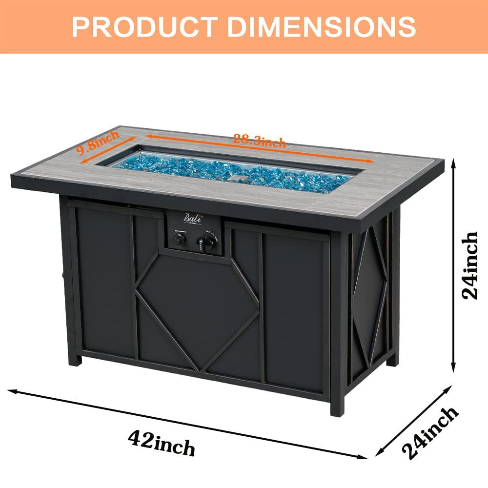 BALI OUTDOORS Fire Pit Table Propane Gas Firepit Rectangular Fire Table 42In 60,000 BTU for Outside Patio Backyard Deck Balcony - CookCave