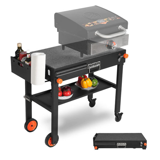 Portable Outdoor Grill Table, Folding Grill Cart Solid and Sturdy, Blackstone Griddle Stand Large Space, Blackstone Table with Paper Towel Holder, Grill Stand for Blackstone Griddle, Ninia Grill etc. - CookCave