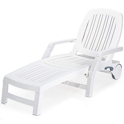 Giantex Chaise Lounge Outdoor 6 Adjustable Backrests Lounge Chair Recliner with Wheels for Patio, Poolside, Garden Foldable Beach Sunbathing Lounger(1, White) - CookCave