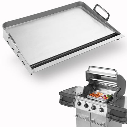 Griddle for Gas Grill, Flat Top Grill with Removable Grease Tray, 24" X 16" Stainless Steel Griddle, Stove Top Griddle for Gas/Charcoal Grill, Prefect for Camping Tailgating Parties - CookCave