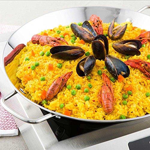 Restaurantware 10 Inch Spanish Paella Pan, 1 Induction Ready Paella Pan - Heavy-Duty, Riveted Handles, Silver Stainless Steel Spanish Pan, Dishwasher-Safe, Paella Cookware For Homes or Restaurants - CookCave